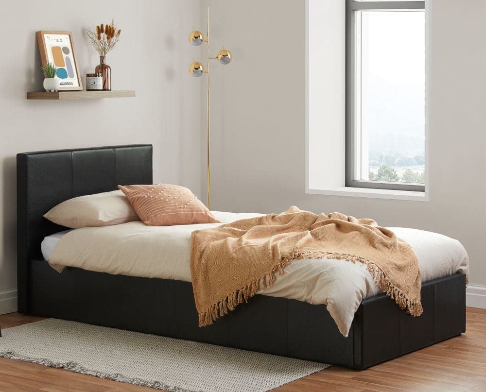 Brown leather shop ottoman bed