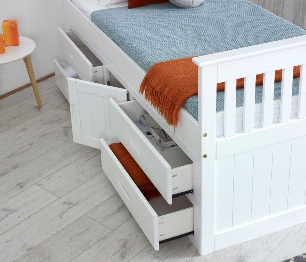 Full size captains bed outlet with storage drawers