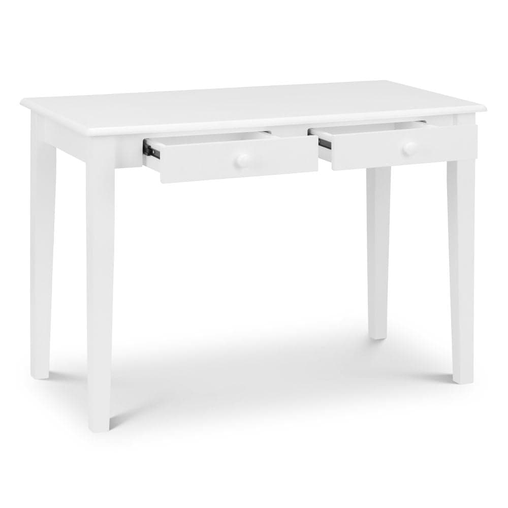 White desk with shop dark wood top