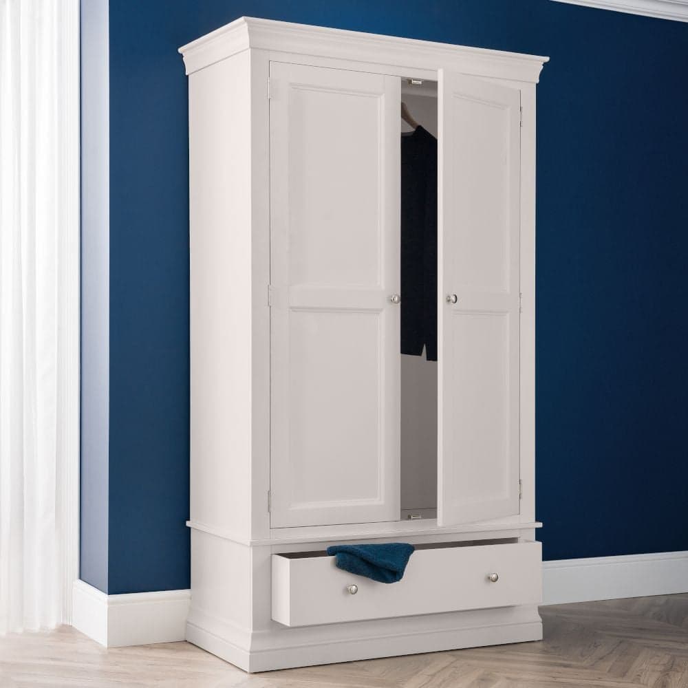Clermont Light Grey Wooden Combination Wardrobe Happy Beds