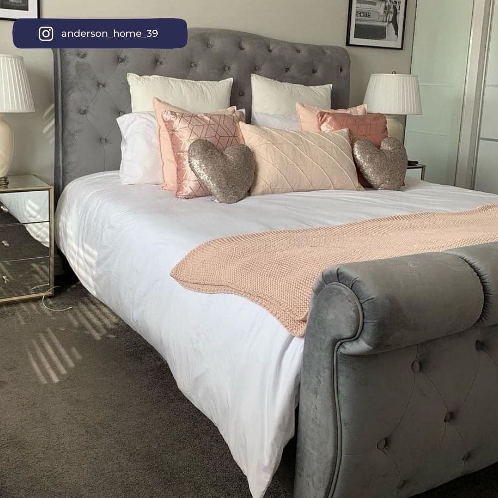 Colorado grey velvet fabric sleigh outlet bed