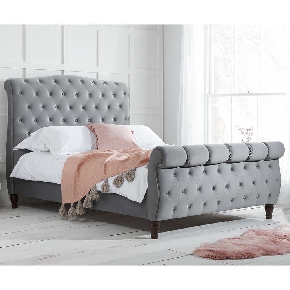 White velvet sales sleigh bed