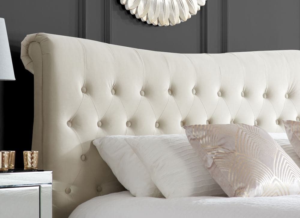 Copenhagen warm stone fabric deals scroll sleigh bed