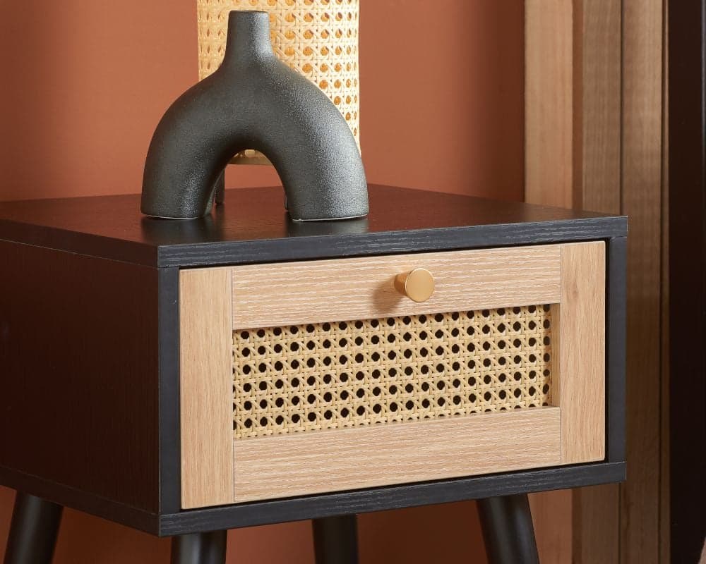 Dark rattan bedside top table