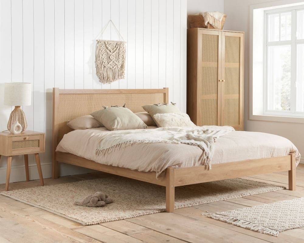 Wood rattan top side table