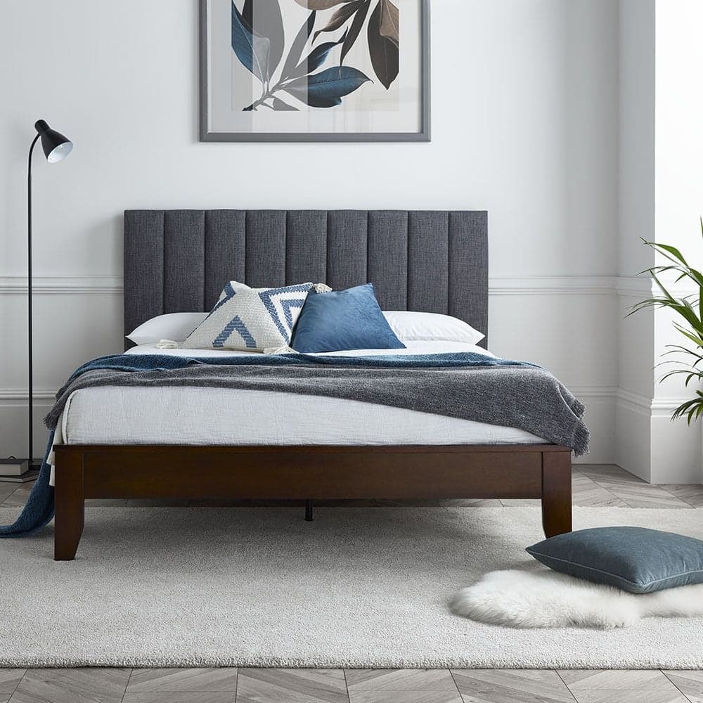 Dallas Grey Wooden and Fabric Bed Frame Happy Beds