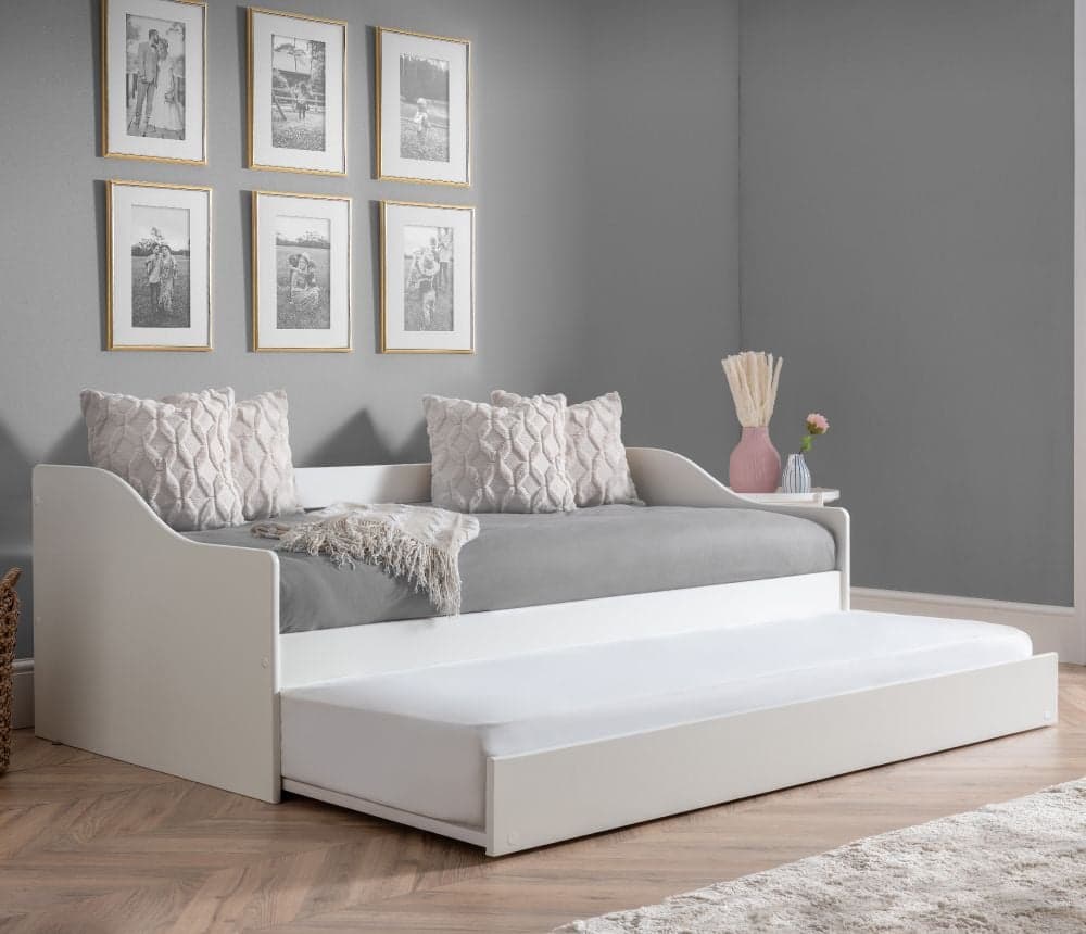 Elba White Wood Day Bed with Guest Bed Trundle Happy Beds