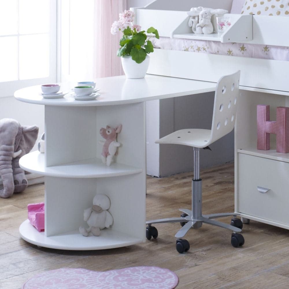 Eli White Wood Mid Sleeper Desk Shelving Unit Happy Beds