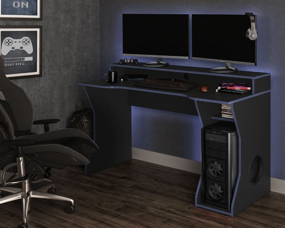Enzo Black and Blue Gaming Desk Happy Beds