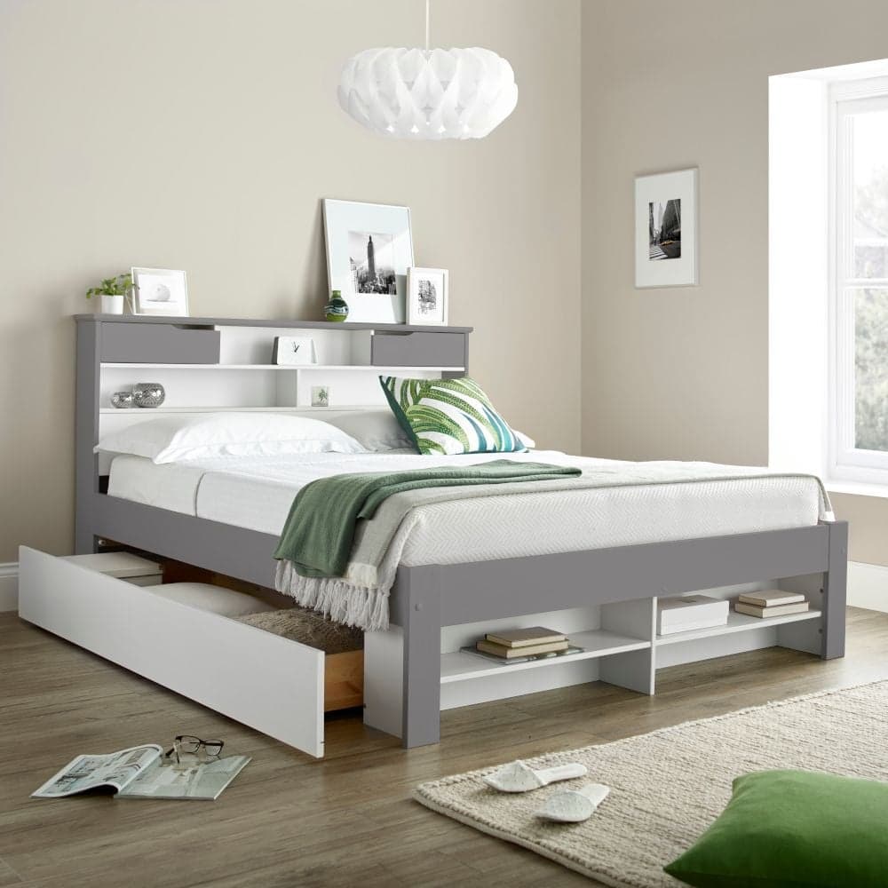 Grey wooden bed with storage cheap