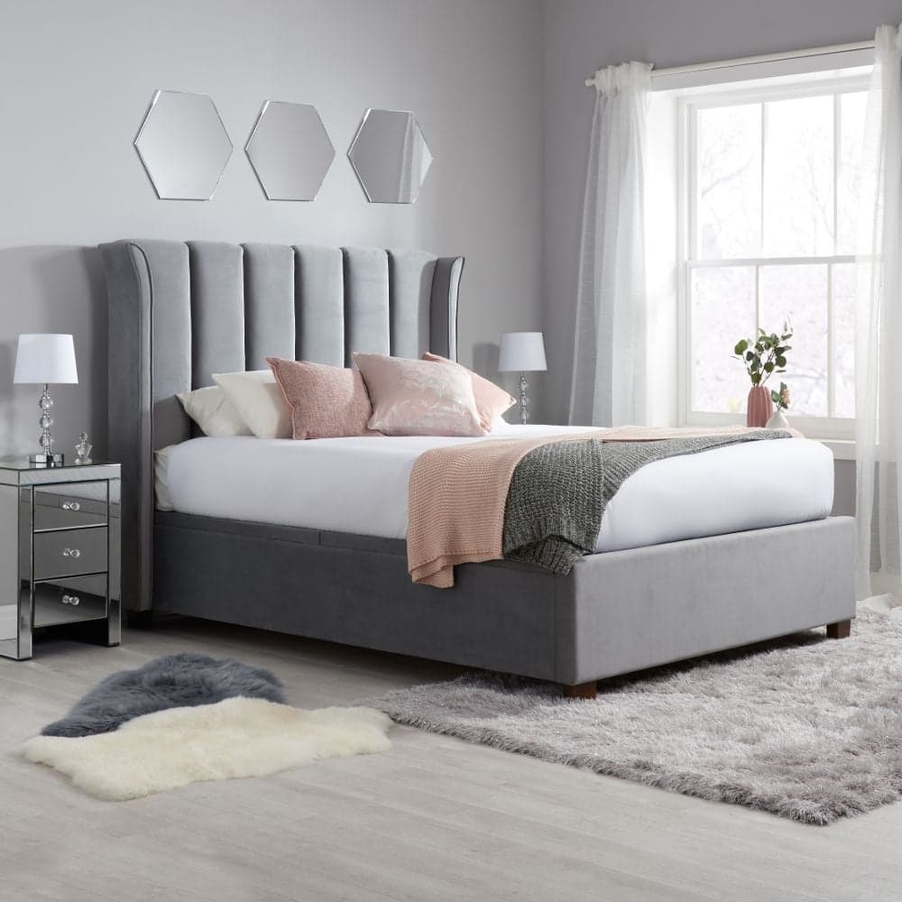 Pillow Back Velvet Bed - Double (135cm) - Grey