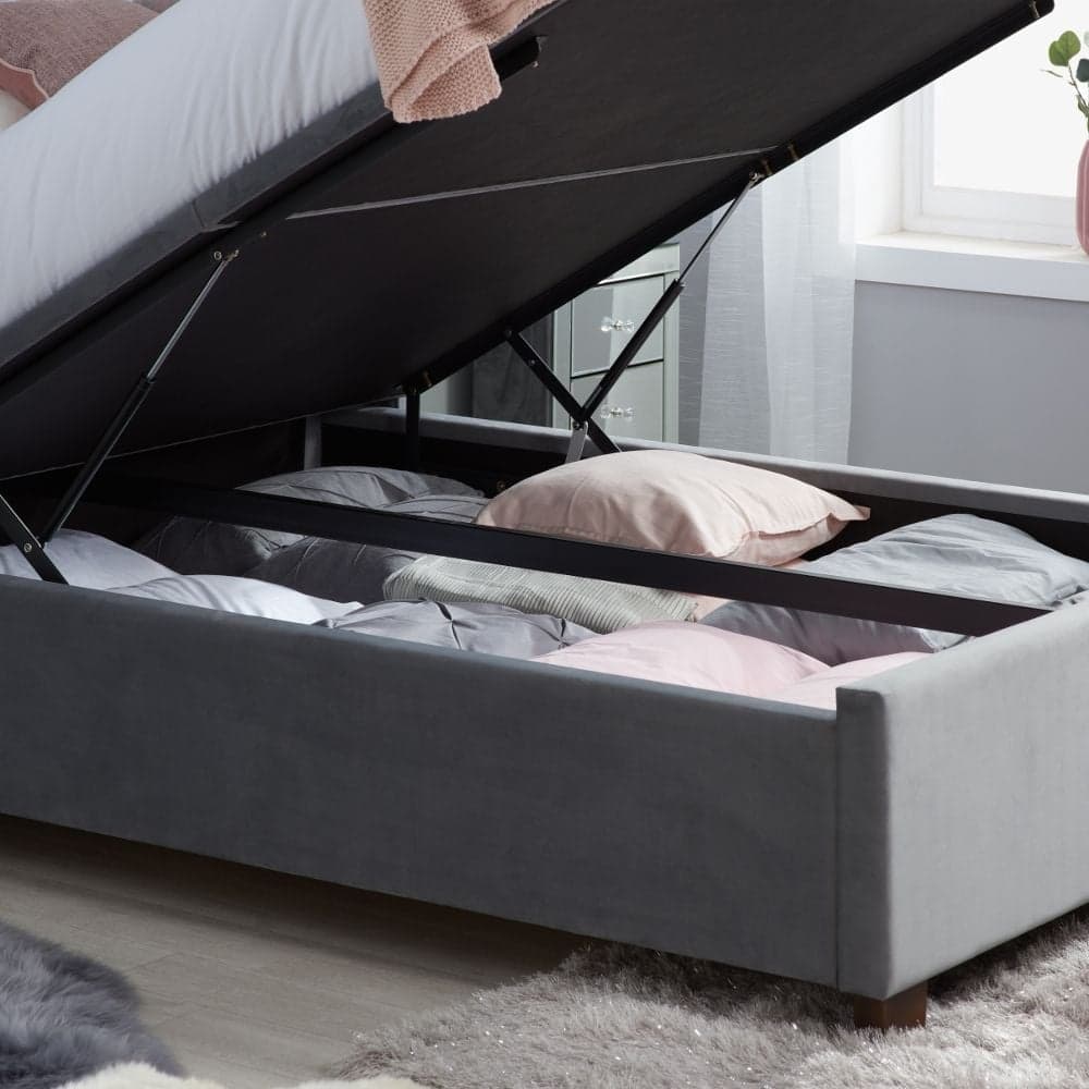 Fenton grey velvet sale fabric ottoman bed