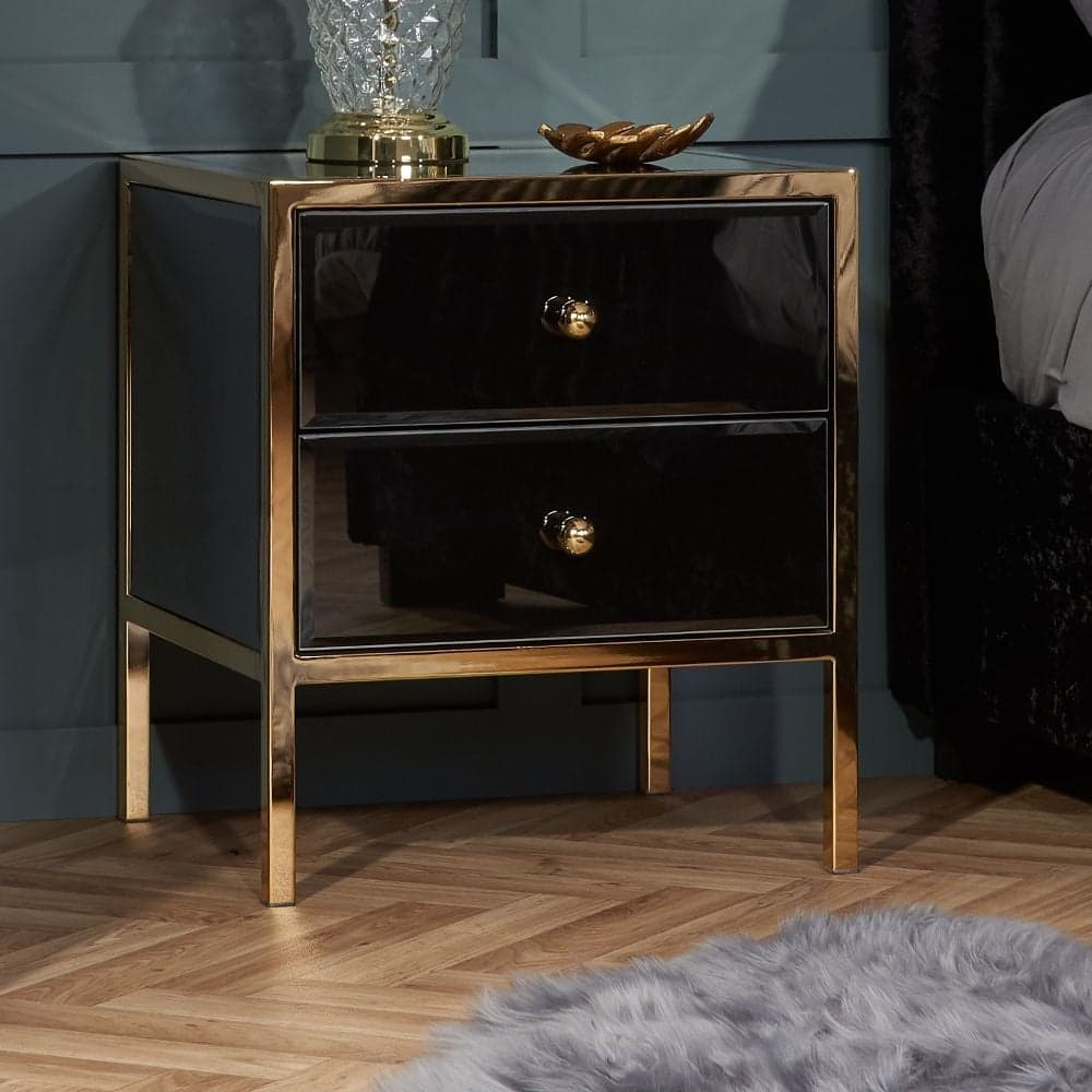 Gold bedside store table with drawer