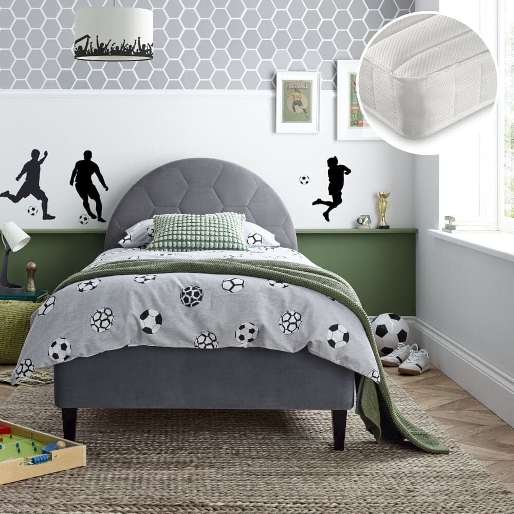 Football Grey Velvet Kids Bed w Noah Mattress Happy Beds