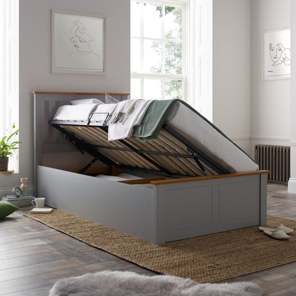 Francis Grey Wooden Ottoman Storage Bed Happy Beds