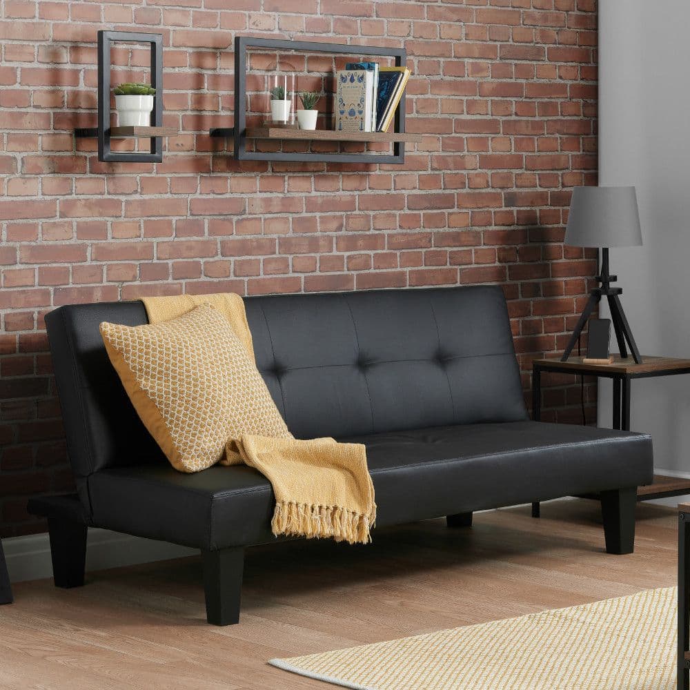 Black leather couch with clearance pull out bed