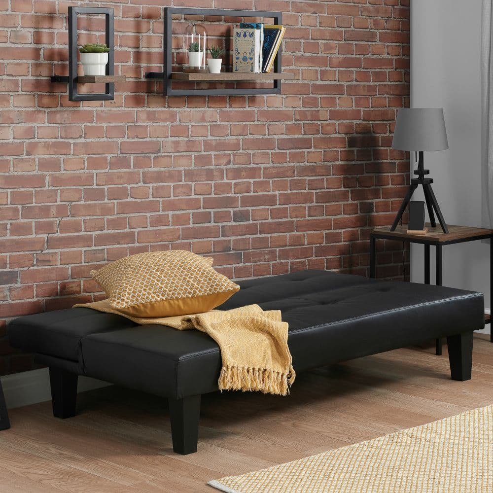 Black Faux Leather Click Clack Adjustable Futon Sleeper Sofa