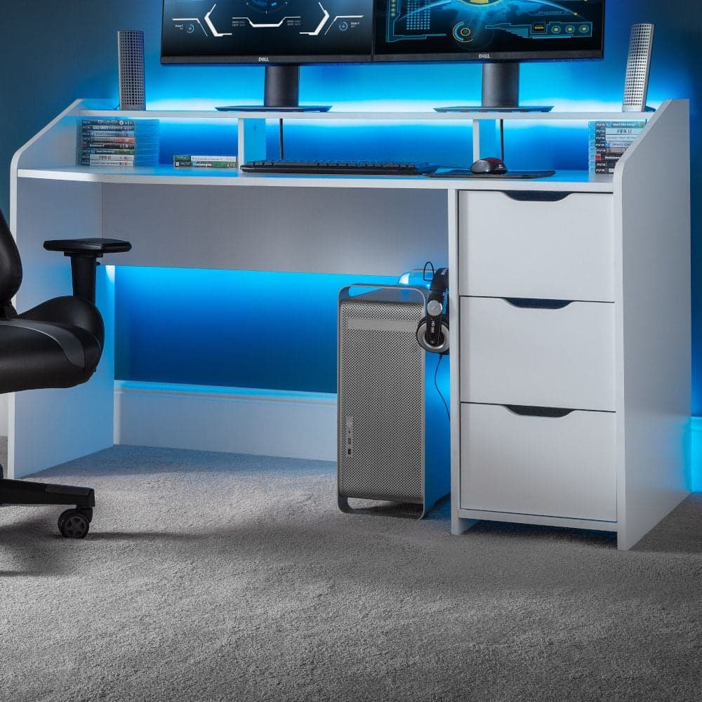 Gravity White Wooden Gaming Desk Happy Beds