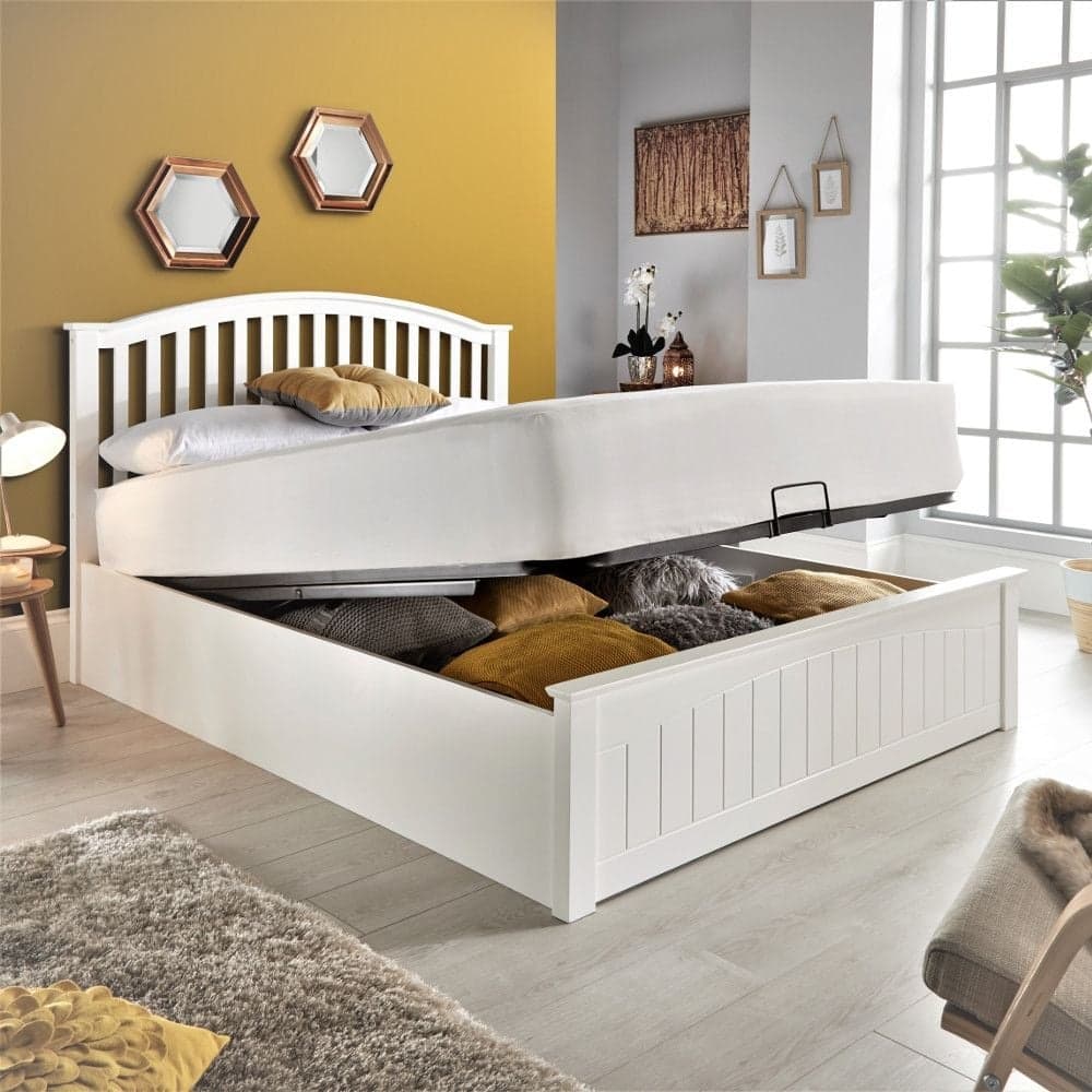 White wooden small clearance double bed