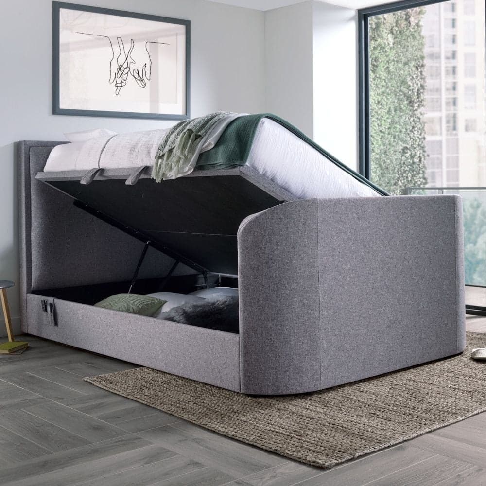 Griffin Light Grey Fabric Ottoman TV Bed Happy Beds