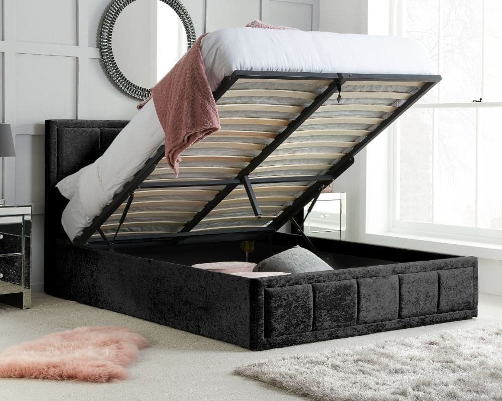 Black velvet shop double ottoman bed
