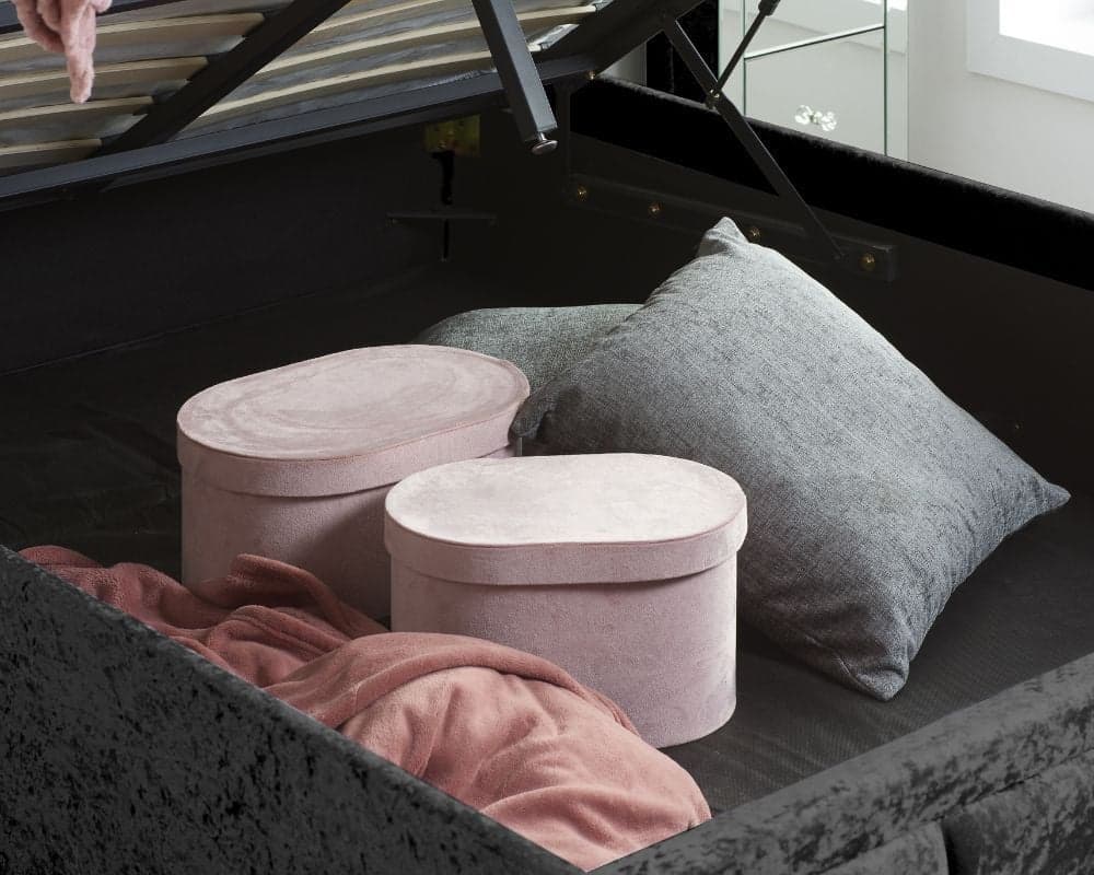 Black fabric ottoman sales with storage