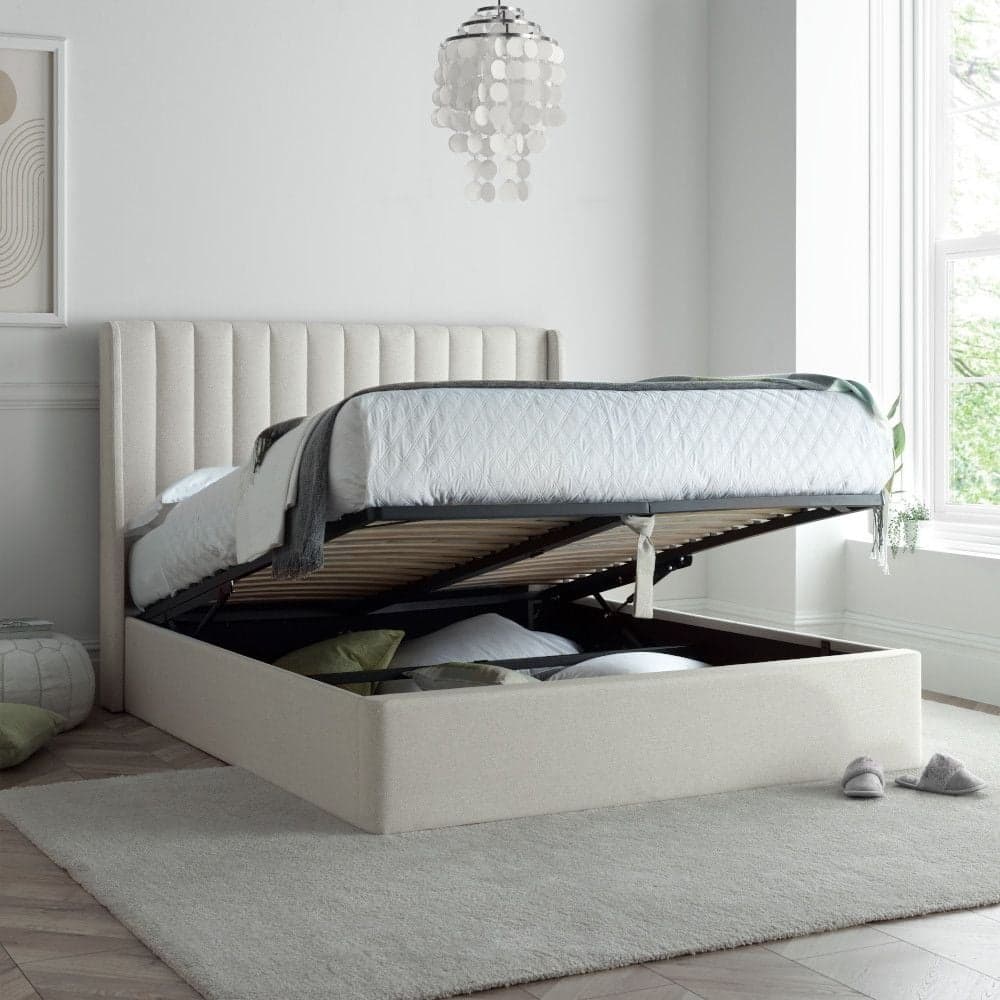 Harper Natural Fabric Winged Ottoman Storage Bed Happy Beds