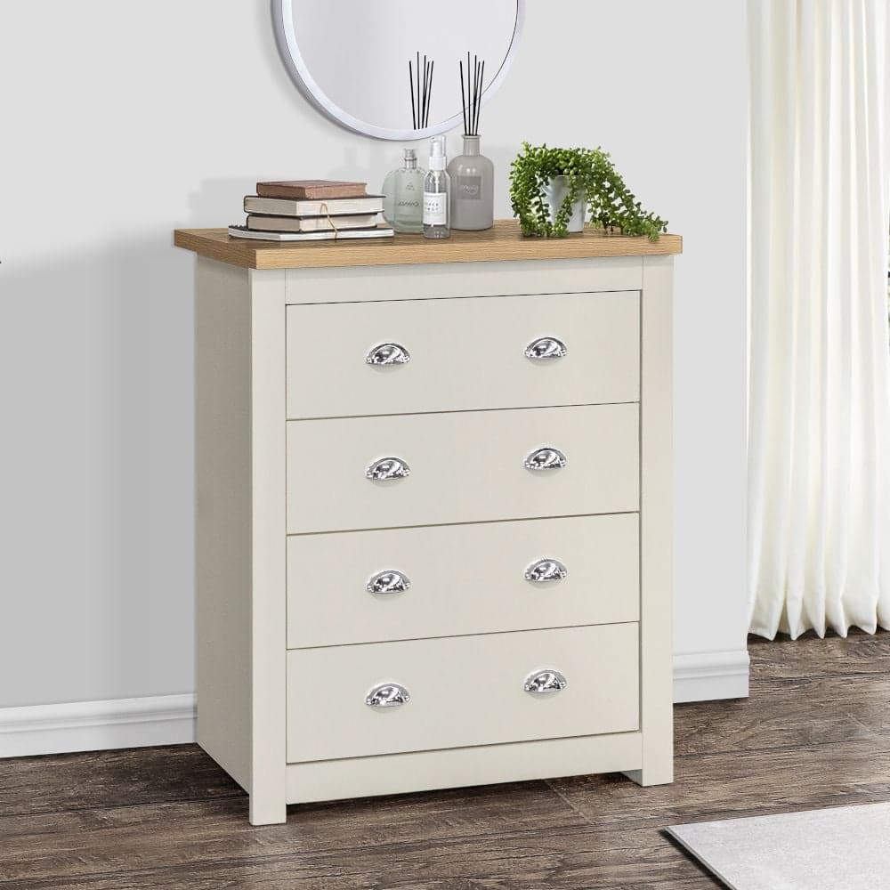 Cream chest of drawers clearance with oak top