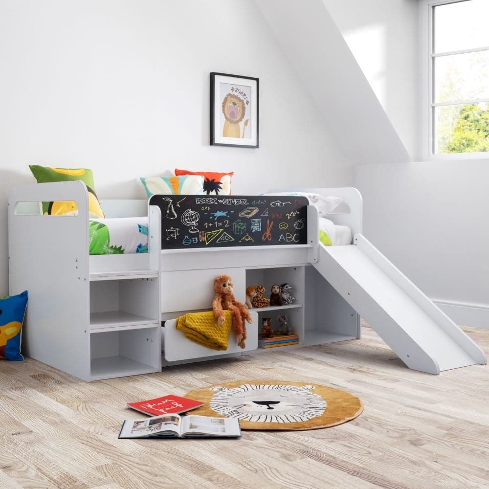 Jake White Wooden Midsleeper Bed with Slide Happy Beds