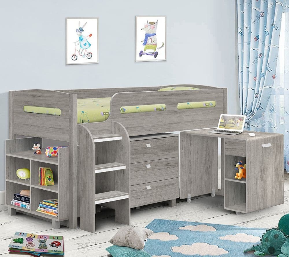 Kimbo Grey Oak Mid Sleeper Cabin Bed Happy Beds