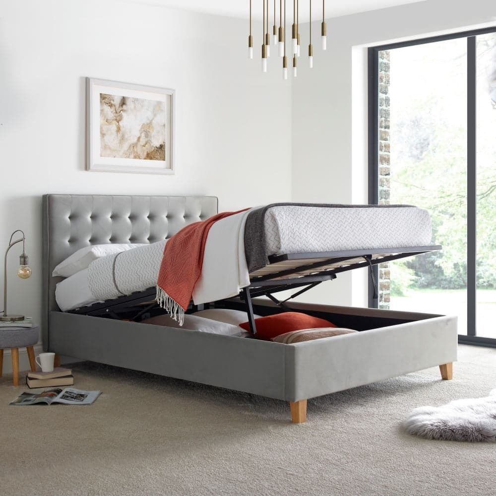 Gray double online bed with storage