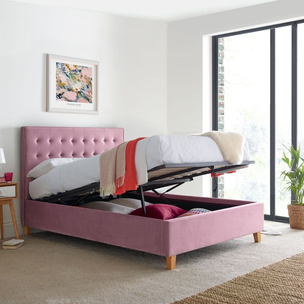Blush pink single ottoman bed deals