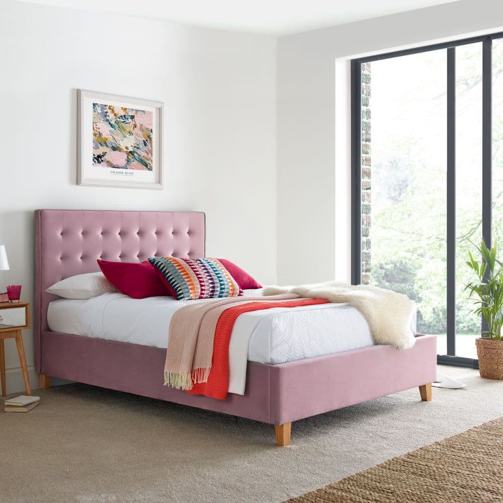 Pink velvet shop double bed frame