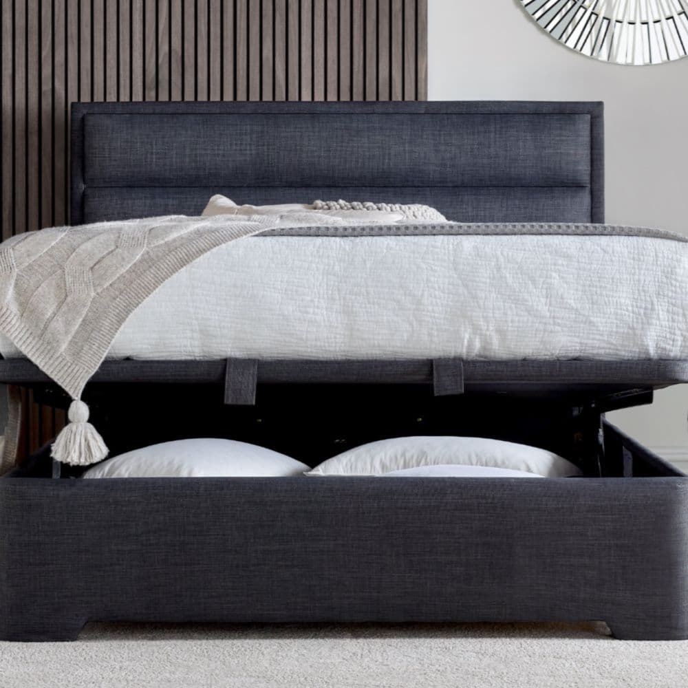 Kirkby Slate Grey Fabric Ottoman Storage Bed Happy Beds