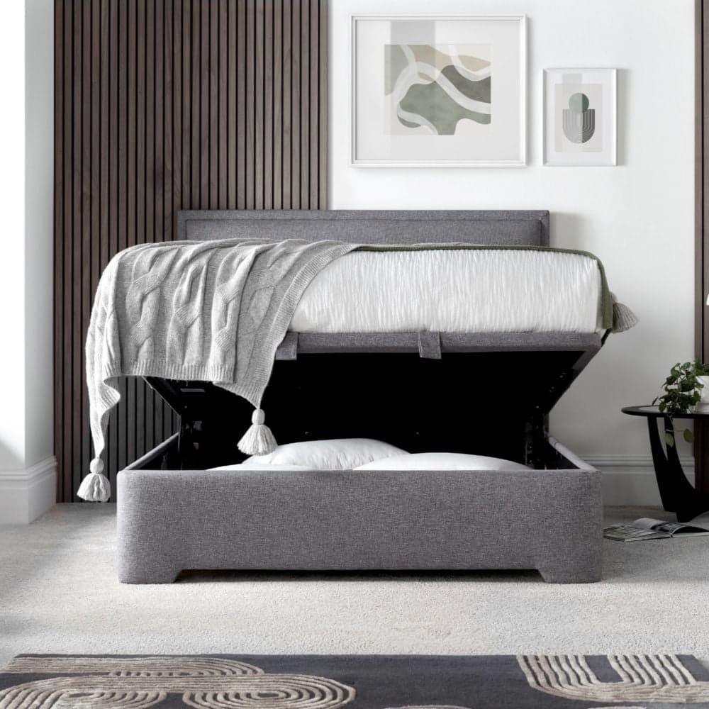 Kirkby Light Grey Fabric Ottoman Storage Bed Happy Beds