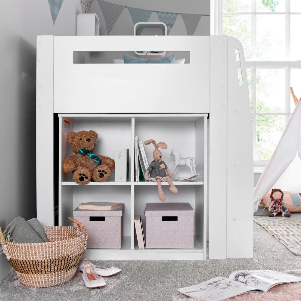 Lacy White Wooden Storage Midsleeper Bed Happy Beds