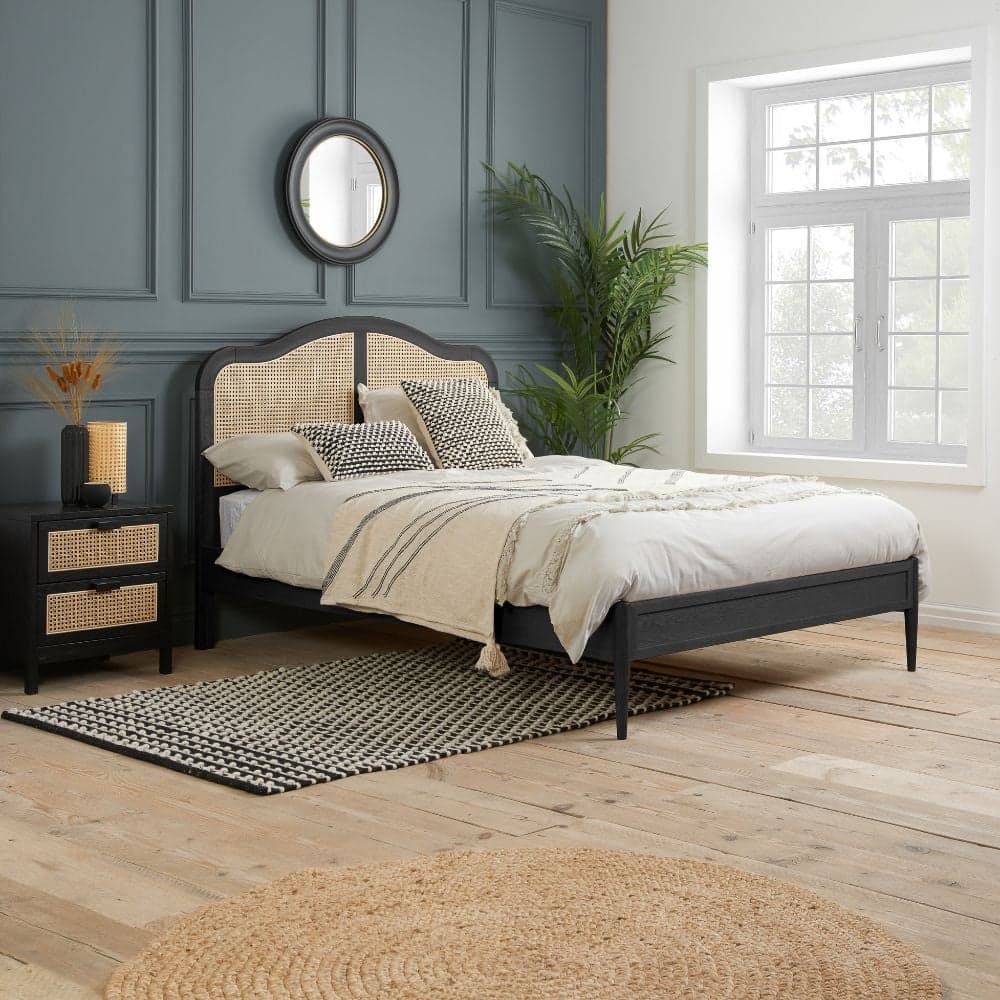 Black wood bed frame with sales headboard
