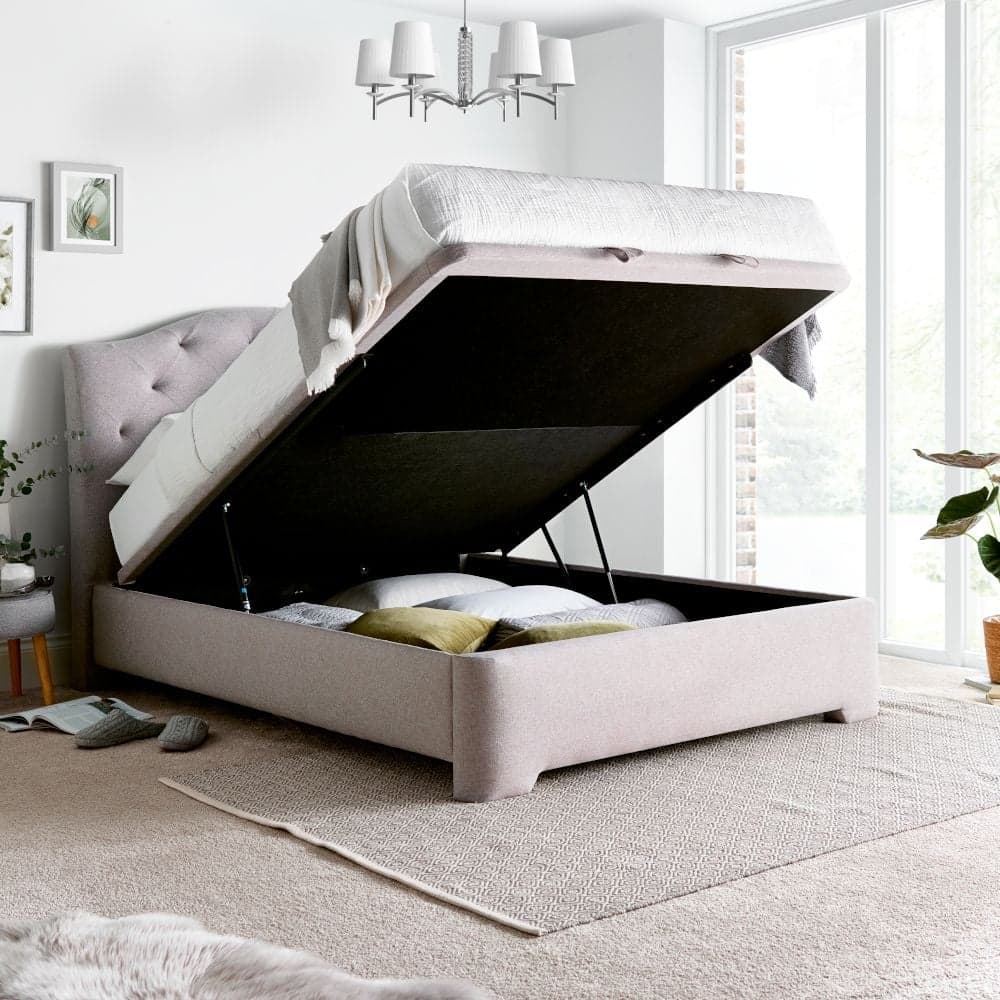 Lindisfarne Stone Grey Fabric Ottoman Bed Happy Beds