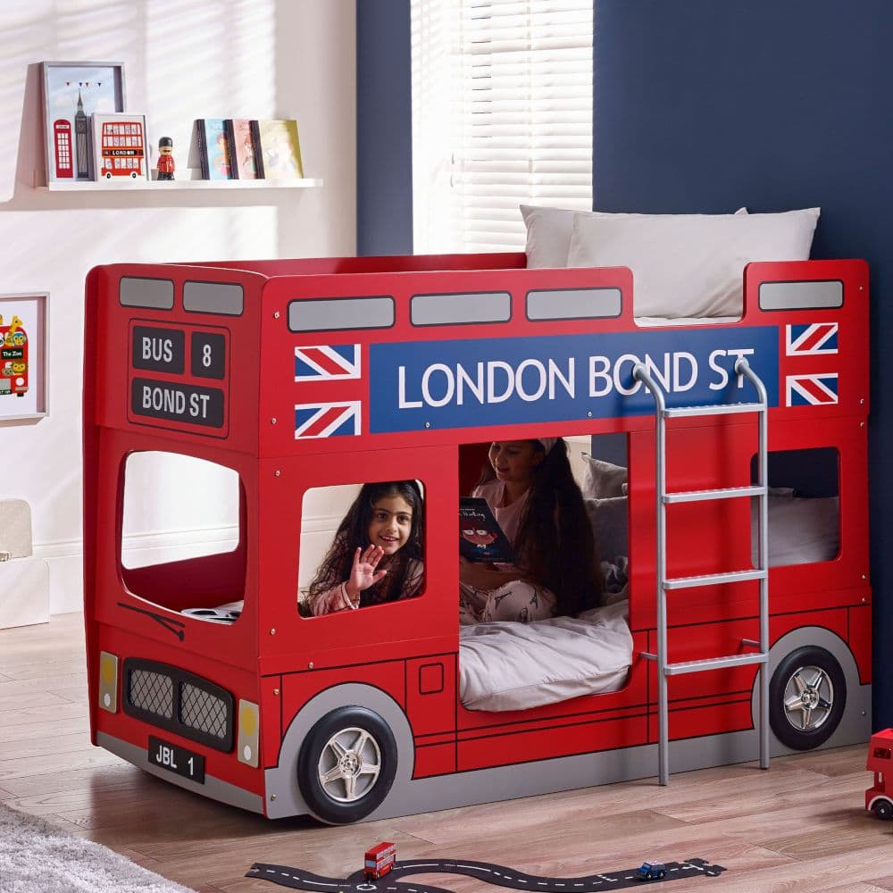 London Bus Red Wooden Kids Theme Bunk Bed Happy Beds