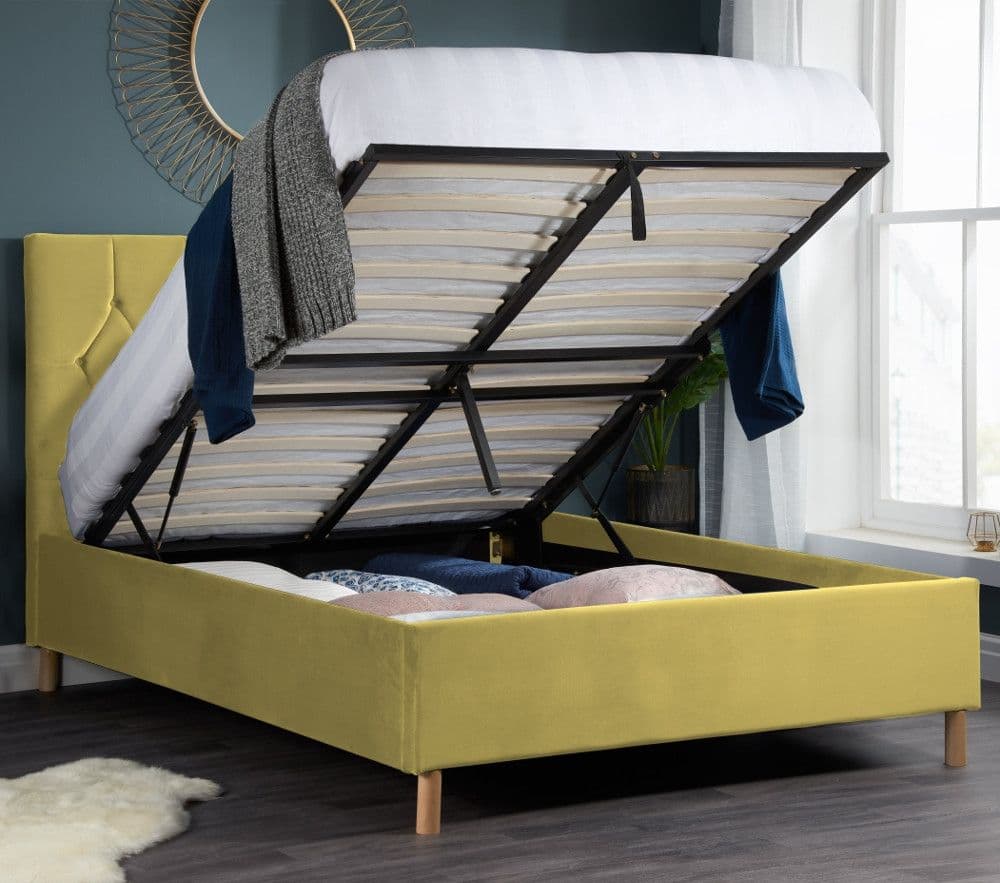 Loxley Mustard Velvet Ottoman Storage Bed Happy Beds