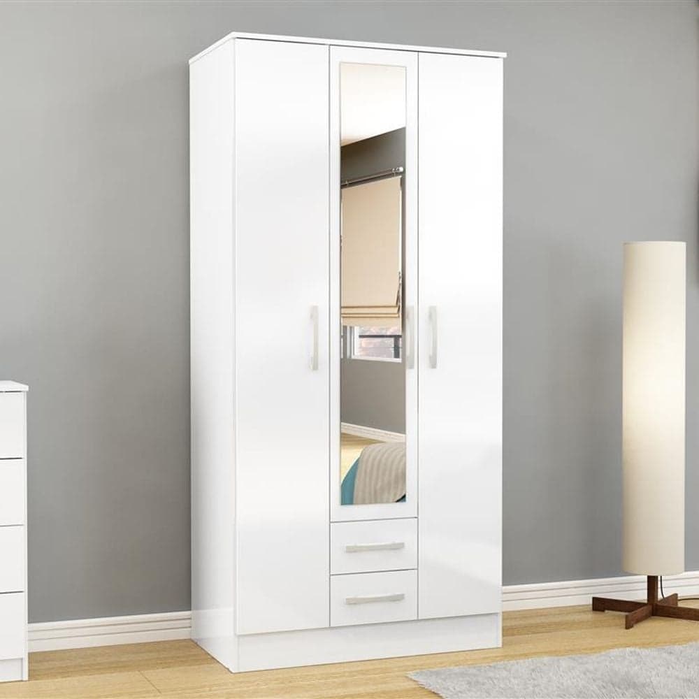 Lynx 3 Door Combination Mirrored Wardrobe White Happy Beds