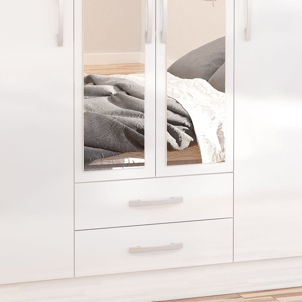 Lynx 4 Door Combination Mirrored Wardrobe White Happy Beds