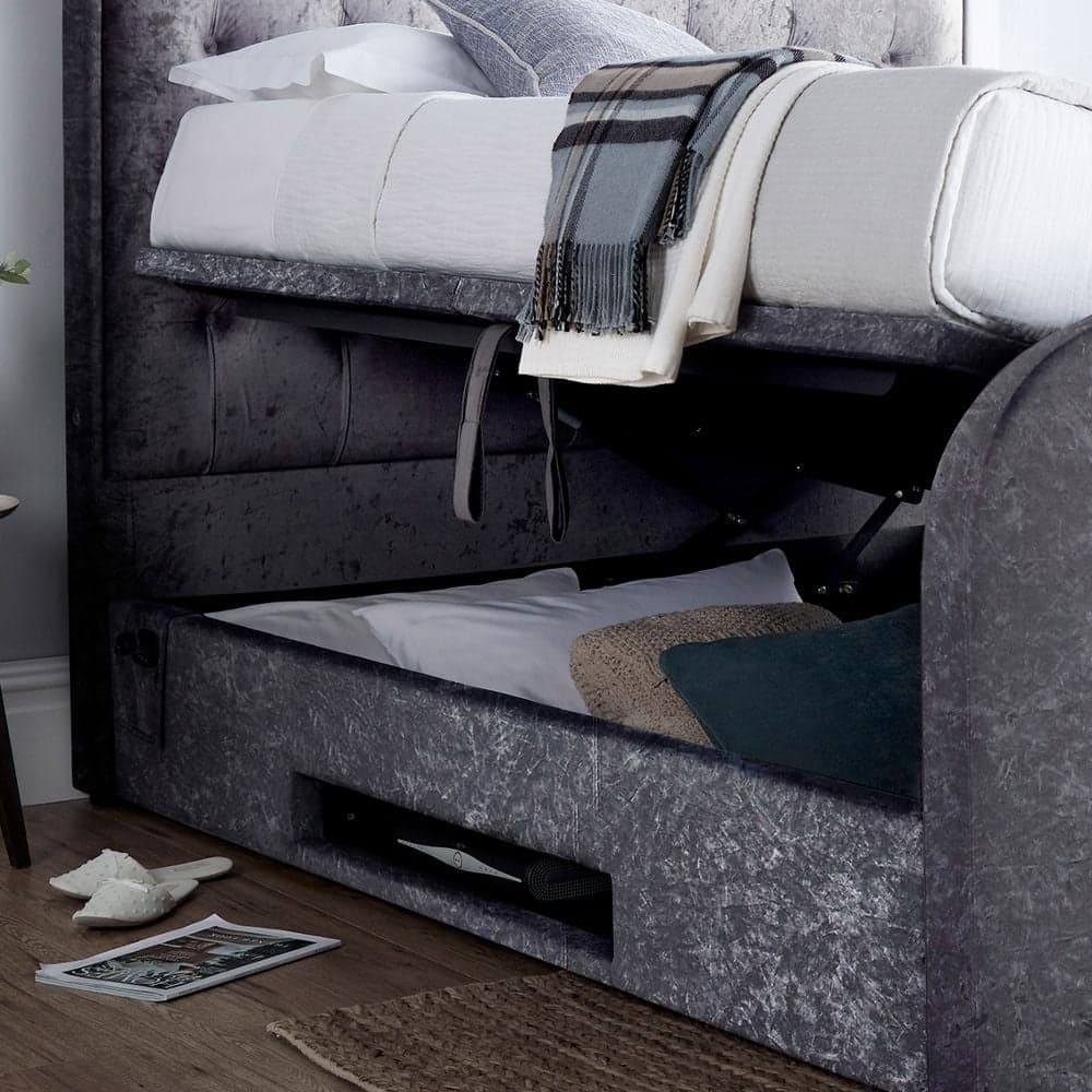 Lyon Silver Velvet Fabric Ottoman TV Bed Happy Beds