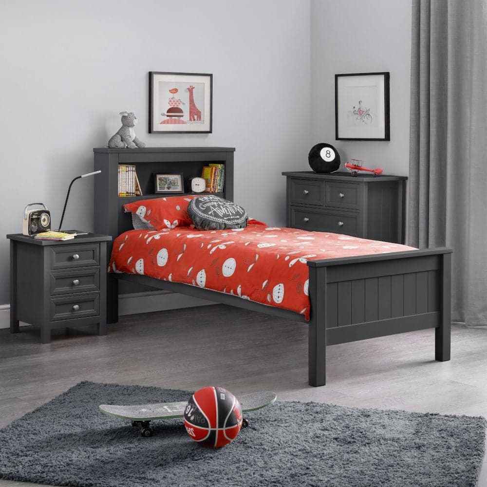 Maine Anthracite Wooden Bookcase Bed Frame 3ft Single