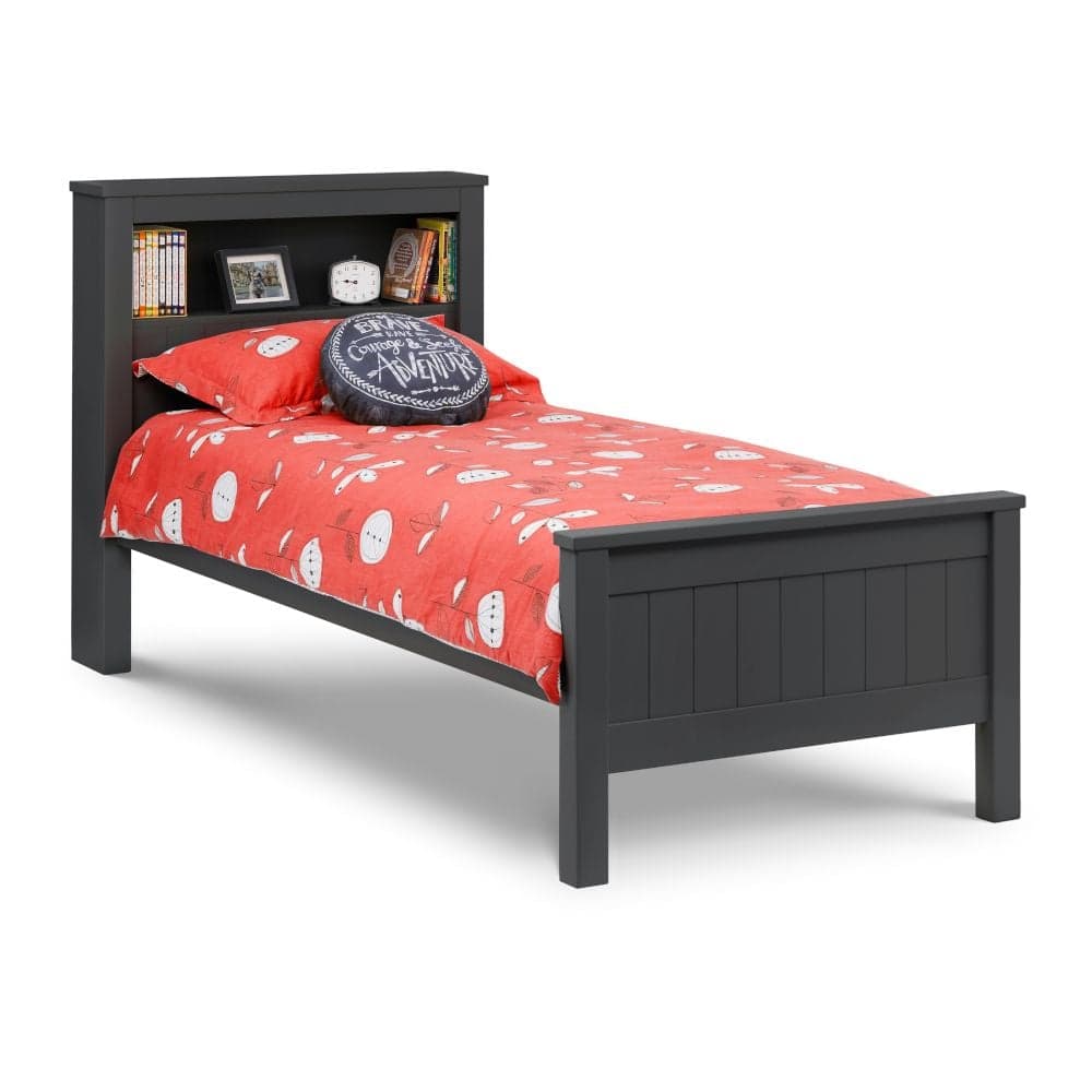 Maine Anthracite Wooden Bookcase Bed Frame 3ft Single