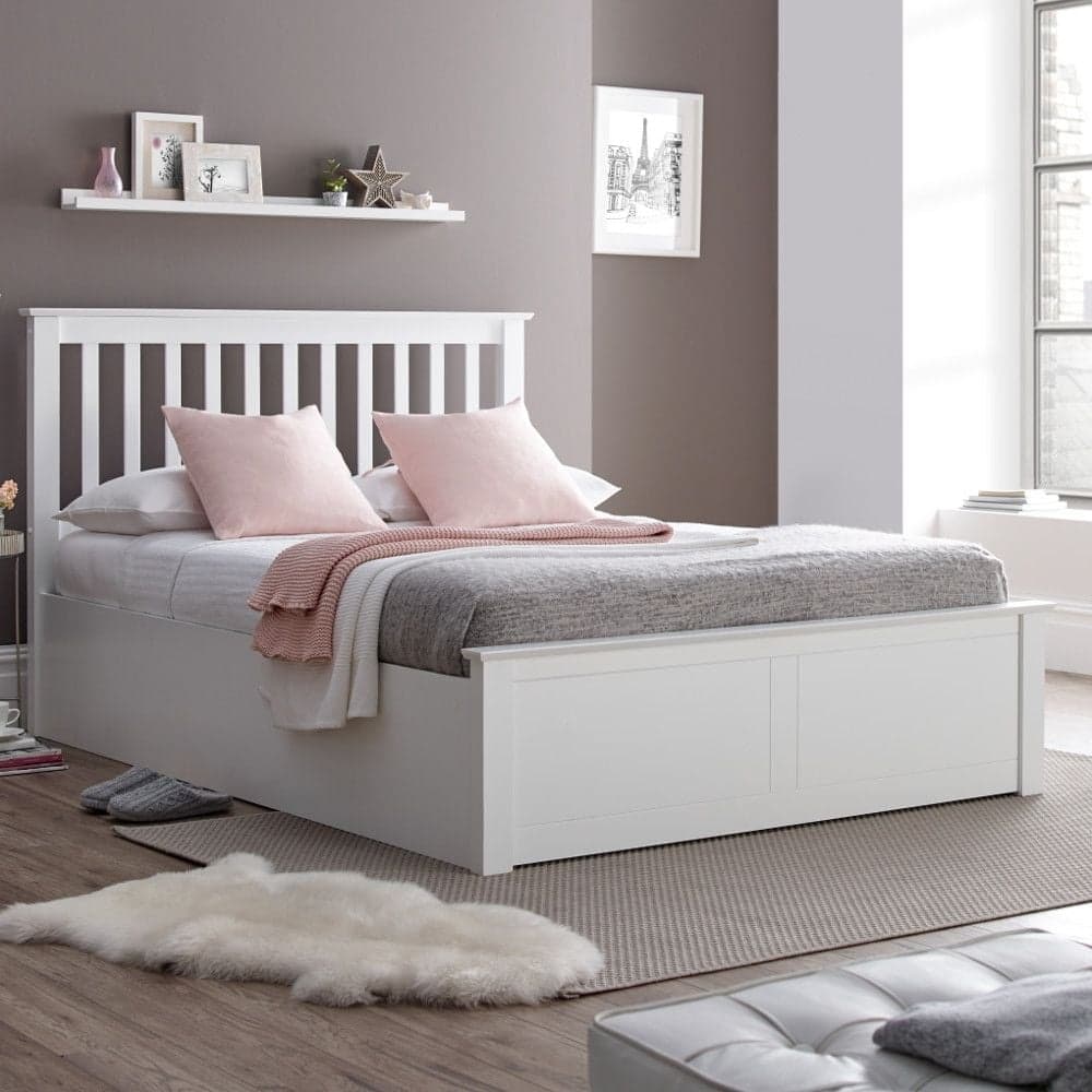 Malmo White Wooden Ottoman Bed Frame 4ft6 Double