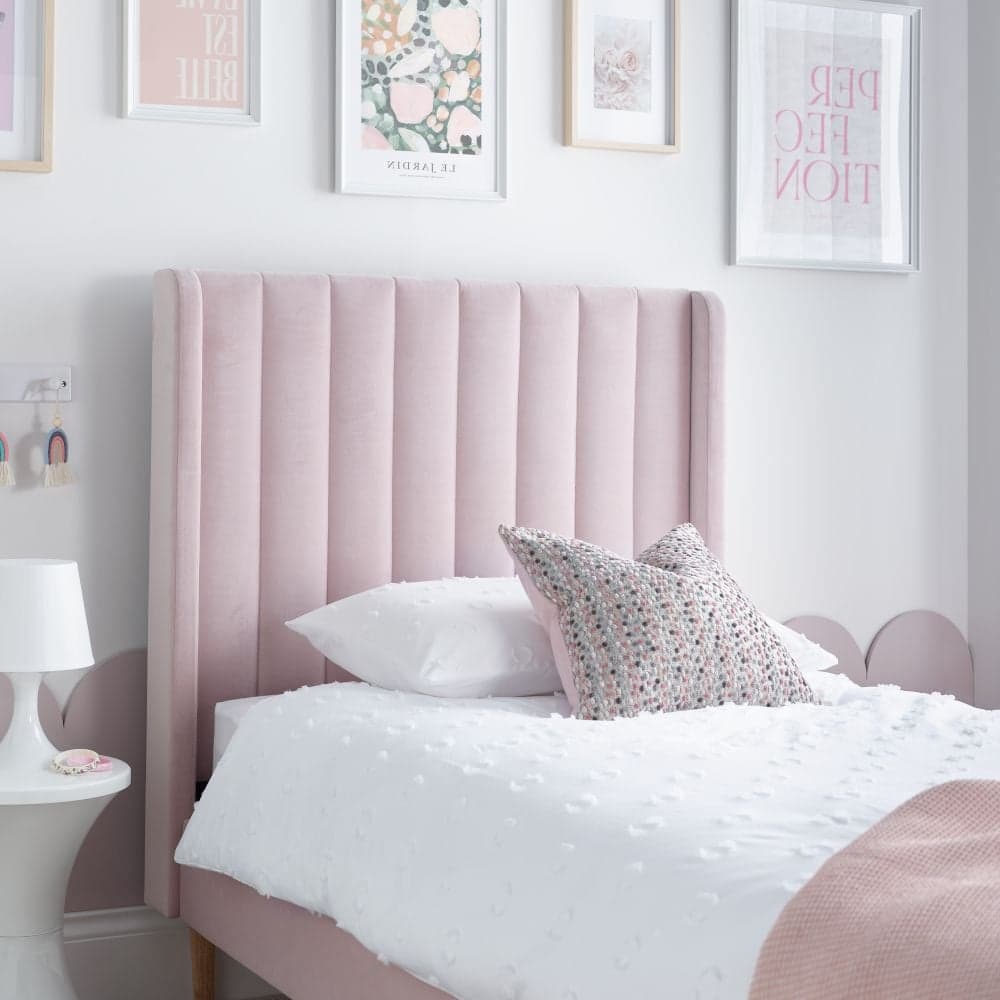 Pink velvet headboard hot sale queen