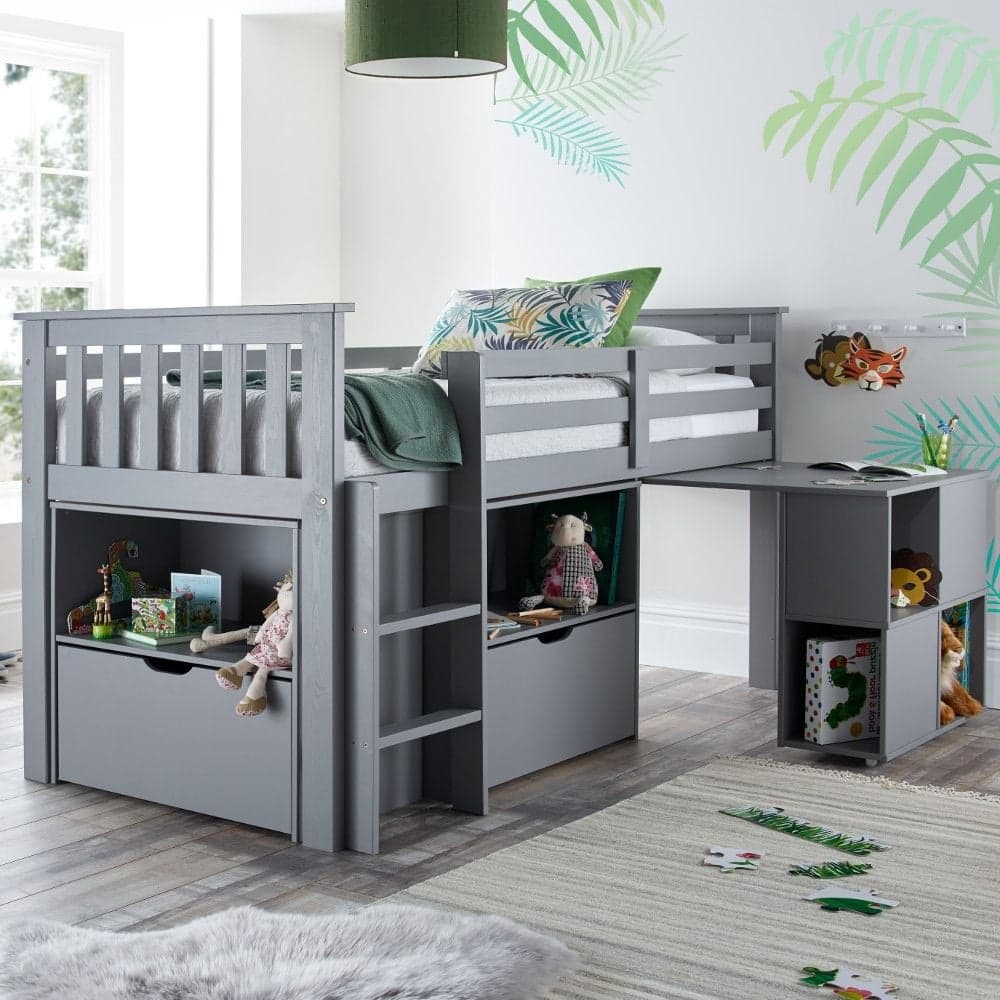Milo Grey Wooden Mid Sleeper Kids Bed Happy Beds