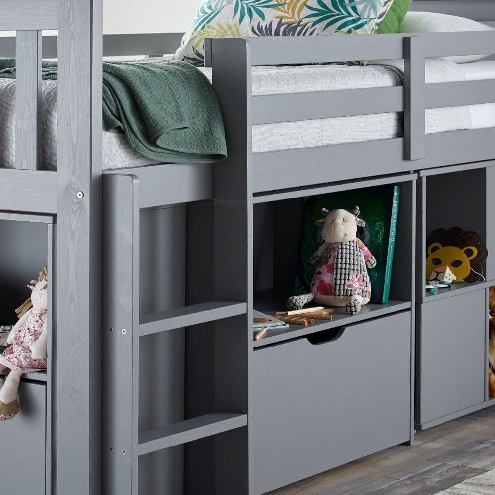 Milo Grey Wooden Mid Sleeper Kids Bed Happy Beds