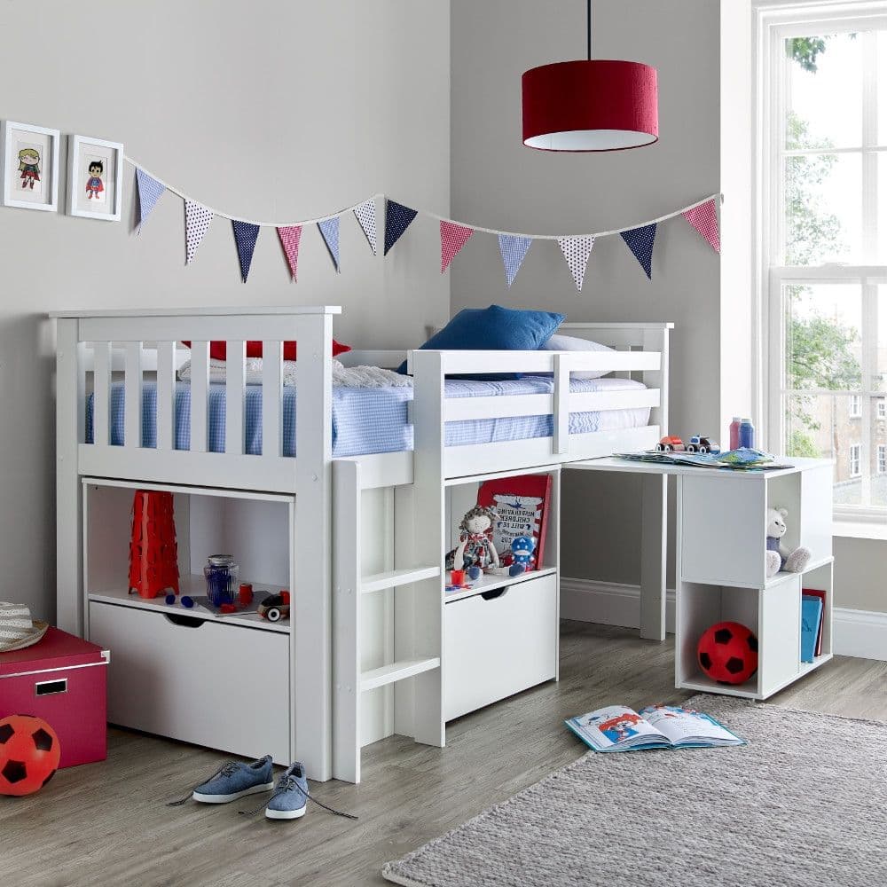 Milo mid sleeper kids online bed frame with storage steps